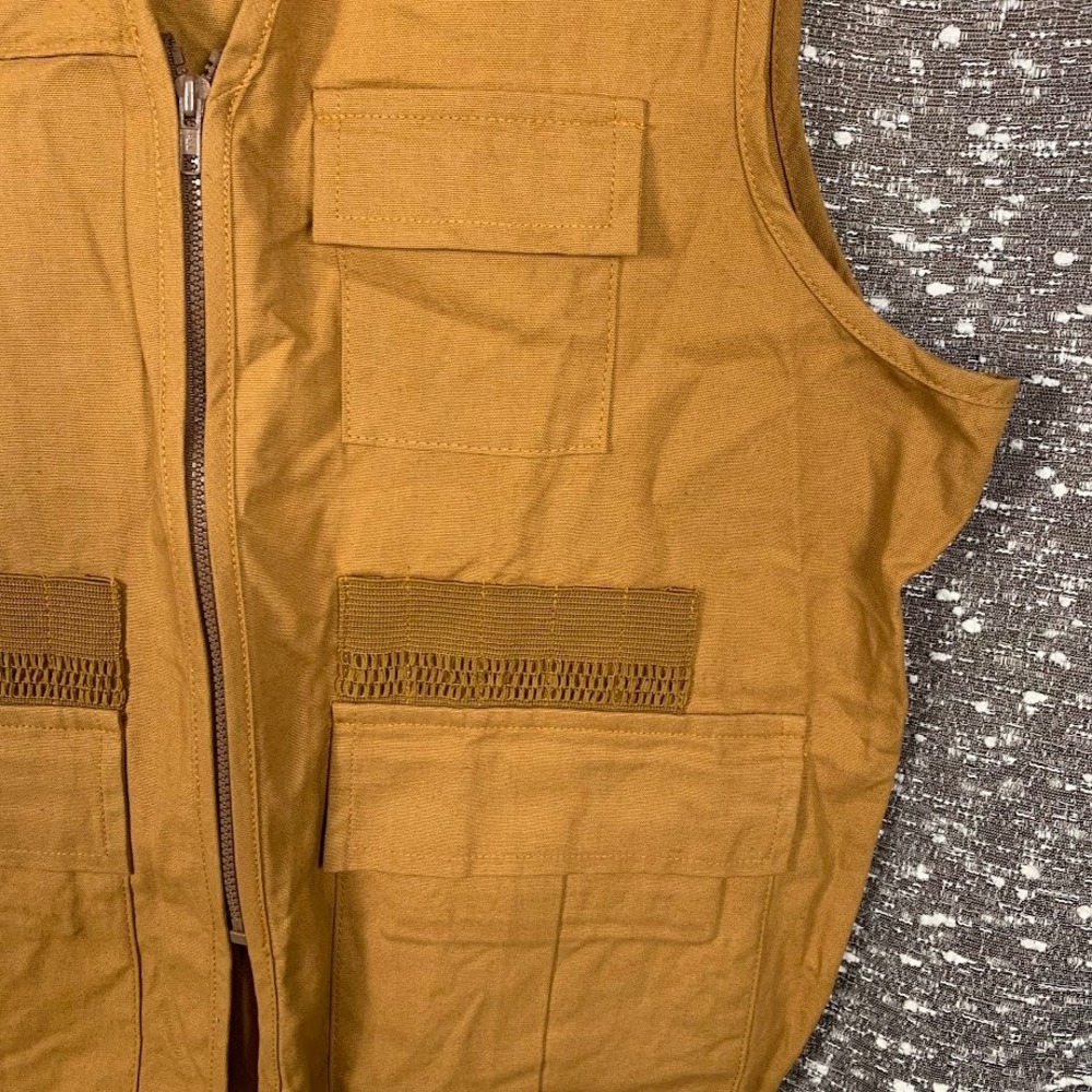 Vtg Blue Bill Canvas Hunting Vest Brown Zip Front Utility Cargo Pockets Men's XL - Picture 2 of 8